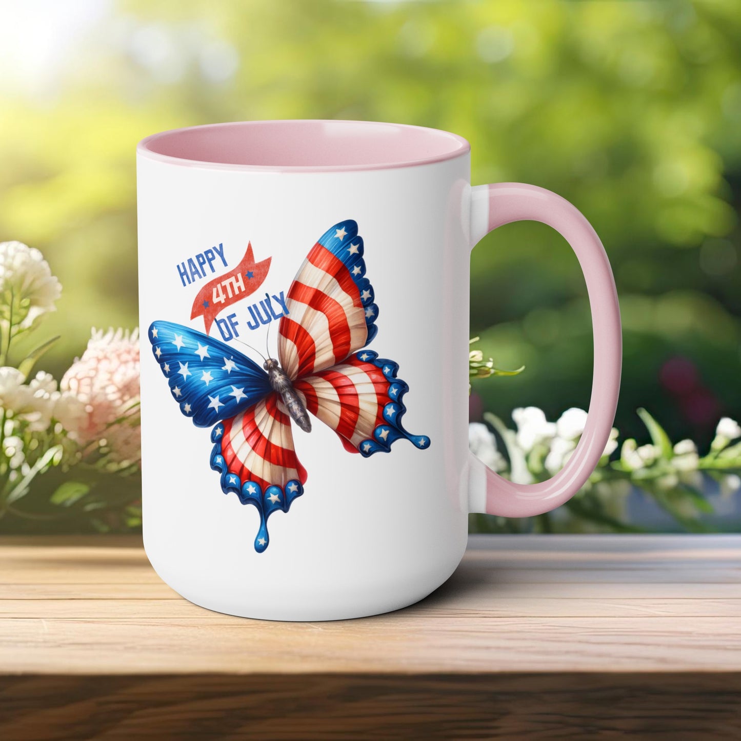 Happy 4th Of July Two -Tone Coffee Mug.15oz. God Bless America Coffee Mug. USA Coffee Mug.