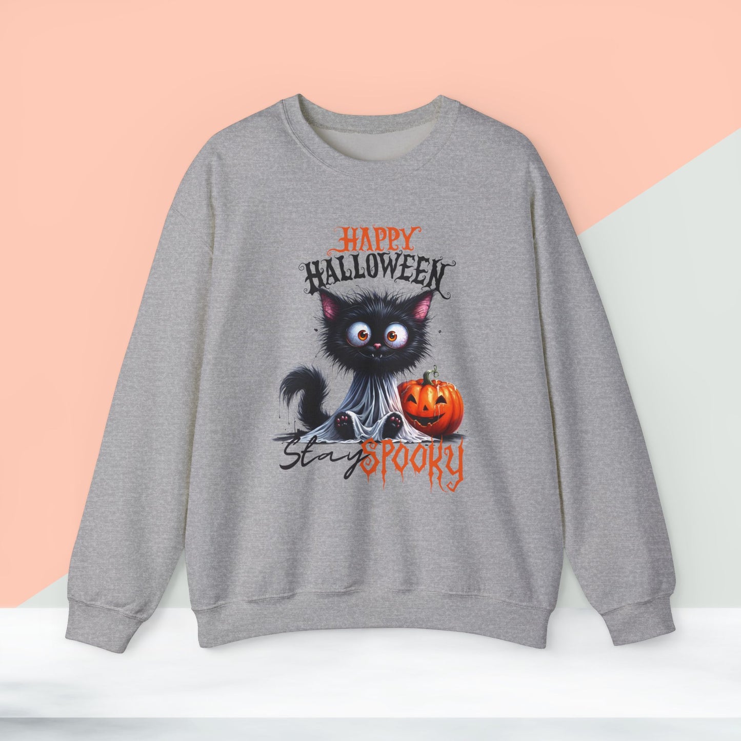 Stay spooky Halloween Sweatshirt - Unisex Heavy Blend Crewneck, halloween sweatshirt, cute spooky cat sweatshirt.