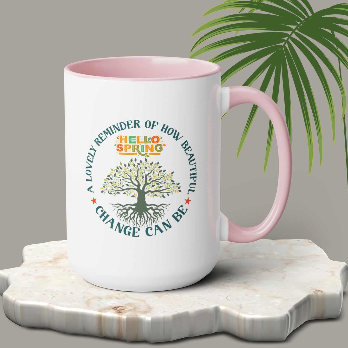 Hello Spring Two-Tone Coffee Mugs, 15oz