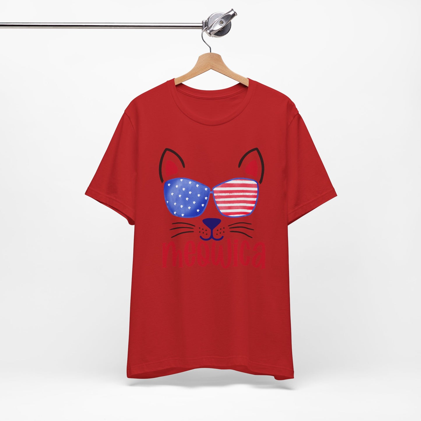 4th of July T-Shirt, Meowica T-shirt,  Fourth of July unisex jersey short sleeve.