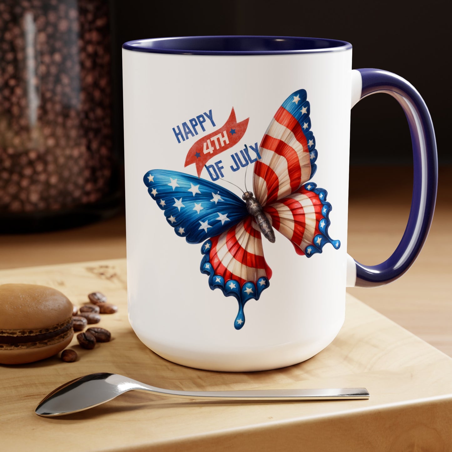 Happy 4th Of July Two -Tone Coffee Mug.15oz. God Bless America Coffee Mug. USA Coffee Mug.