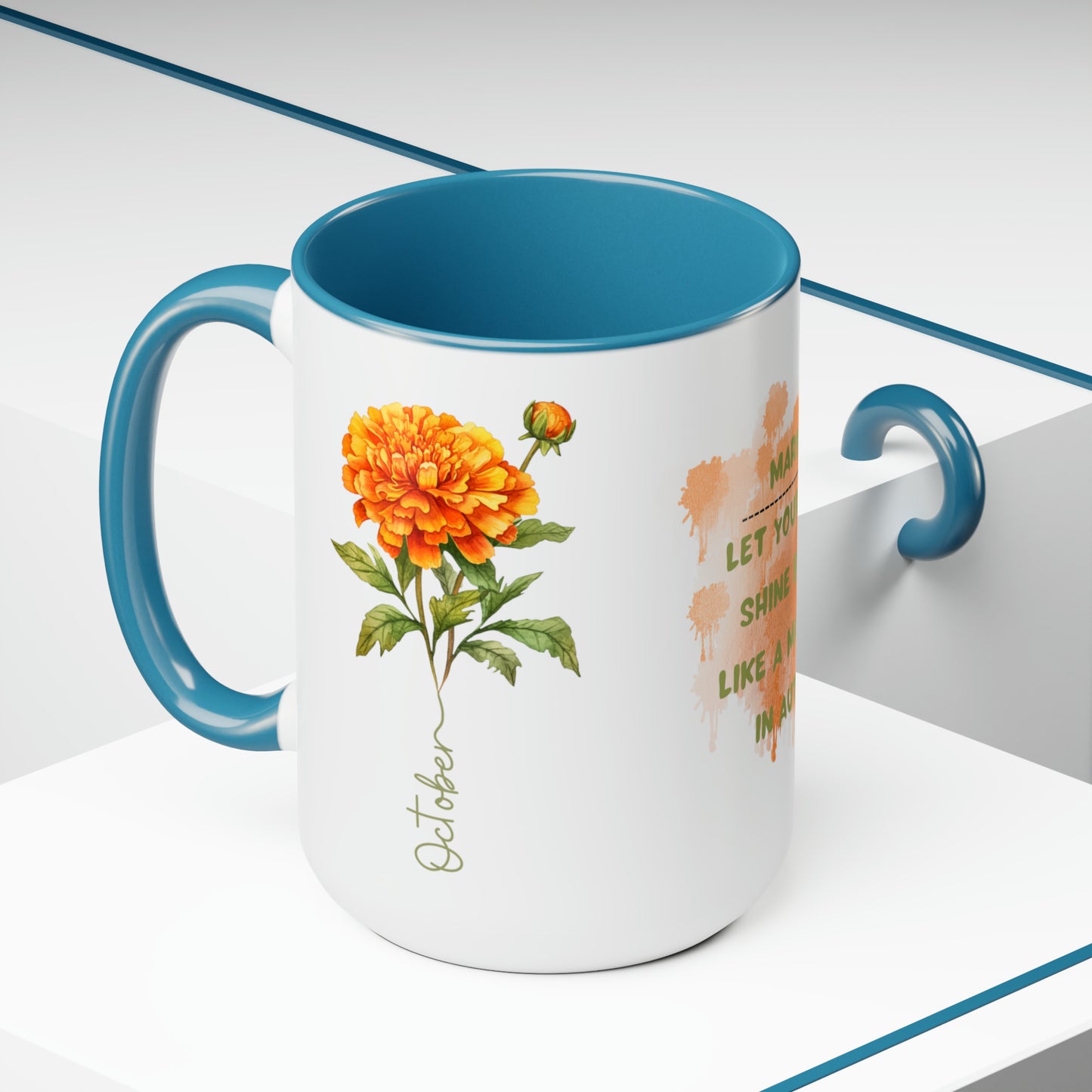 October Birth Month Flower Two-Tone Coffee Mugs, 15oz, Birthday Gift For Her.