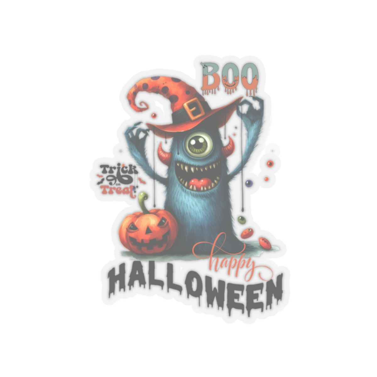 Boo Happy Halloween Kiss-Cut Stickers, Happy Halloween Kiss-Cut Stickers, Spooky Season Kiss-Cut Stickers, Trick Or Treat Halloween Kiss-Cut Stickers.