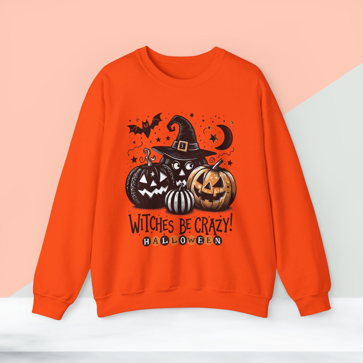 Witches be crazy sweatshirt, happy halloween sweatshirt - Unisex Heavy Blend Crewneck, halloween sweatshirt, cute spooky cat sweatshirt.