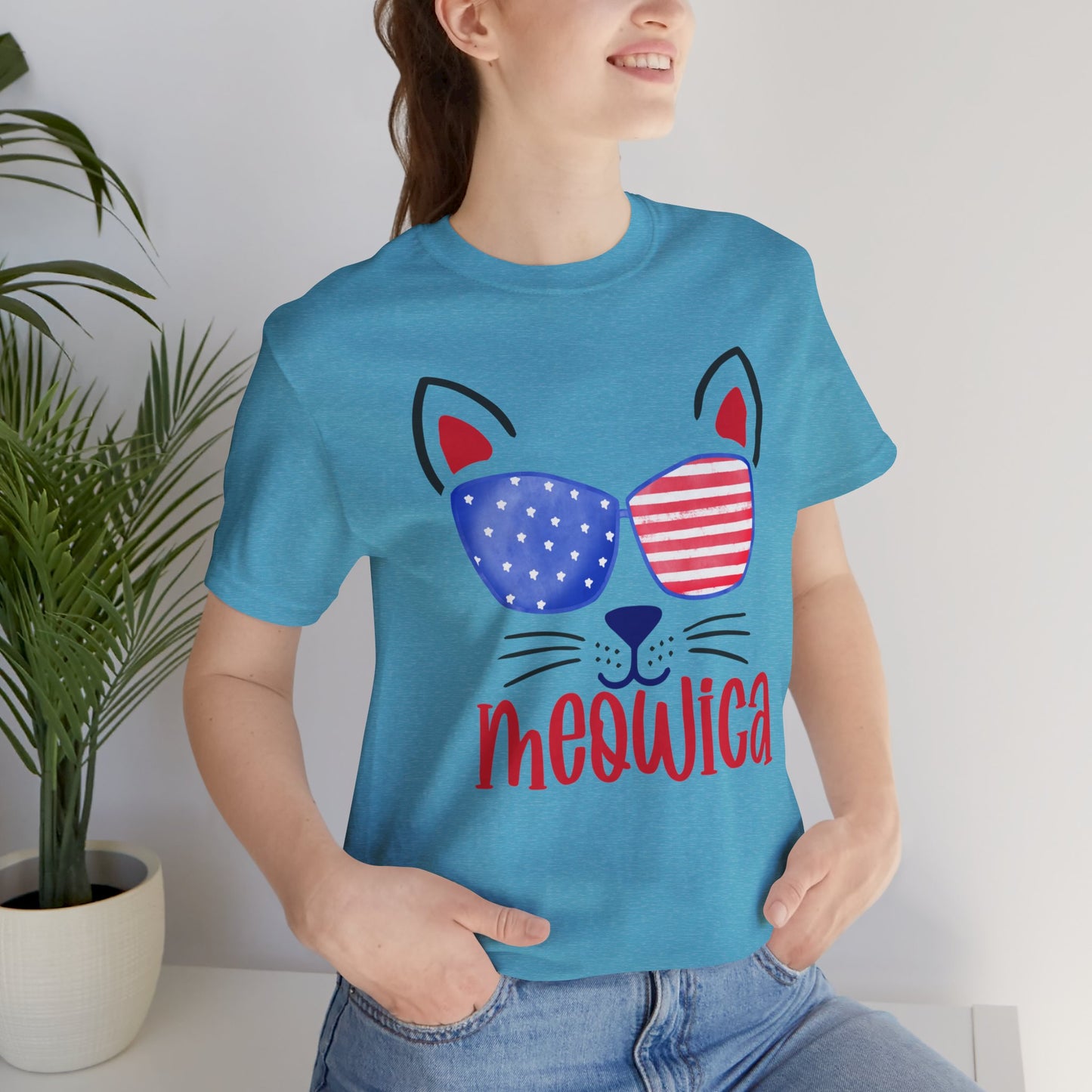 4th of July T-Shirt, Meowica T-shirt,  Fourth of July unisex jersey short sleeve.