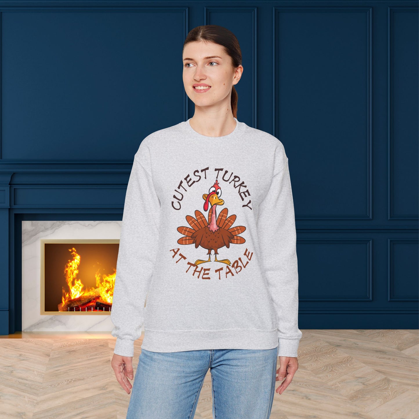 Cutest Turkey at The table Sweatshirt, HappyThanksgiving Sweatshirt - Unisex Heavy Blend, Happy Thanksgiving2024 Sweatshirt, Thanksgiving Gift, Festive Sweatshirt.