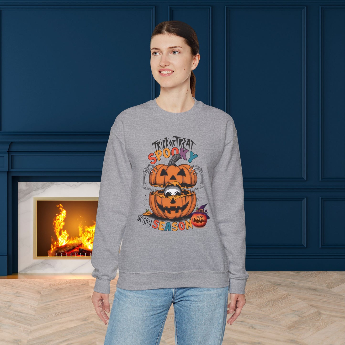 Spooky Scary Season Sweatshirt, Happy Halloween Sweatshirt - Unisex Heavy Blend Crewneck, Halloween Sweatshirt, Cute Spooky Ghost sweatshirt.