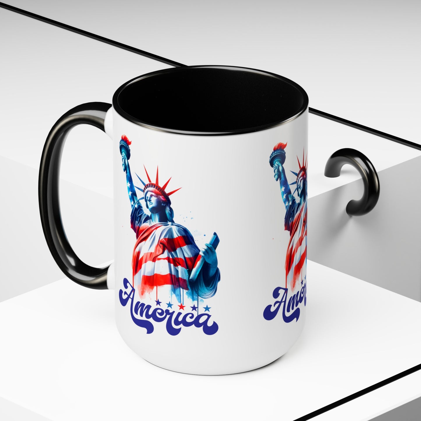 Happy 4th Of July Two -Tone Coffee Mug.15oz. God Bless America Coffee Mug. USA Coffee Mug.