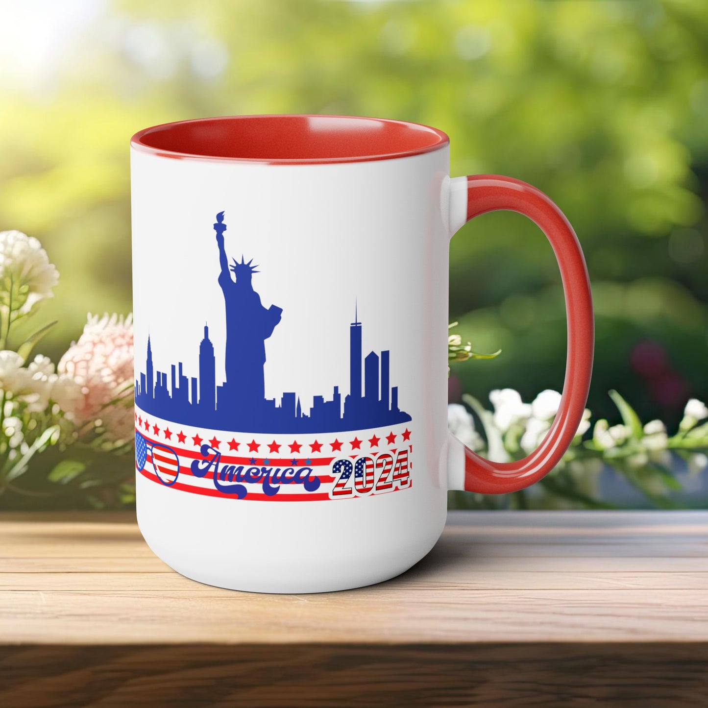 Happy 4th Of July Two -Tone Coffee Mug.15oz. God Bless America Coffee Mug. America 2024 Coffee Mug.