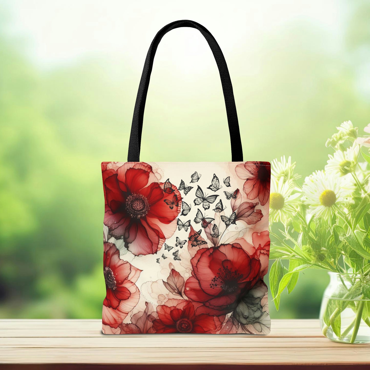 Red Flower With Butterfly Tote Bag