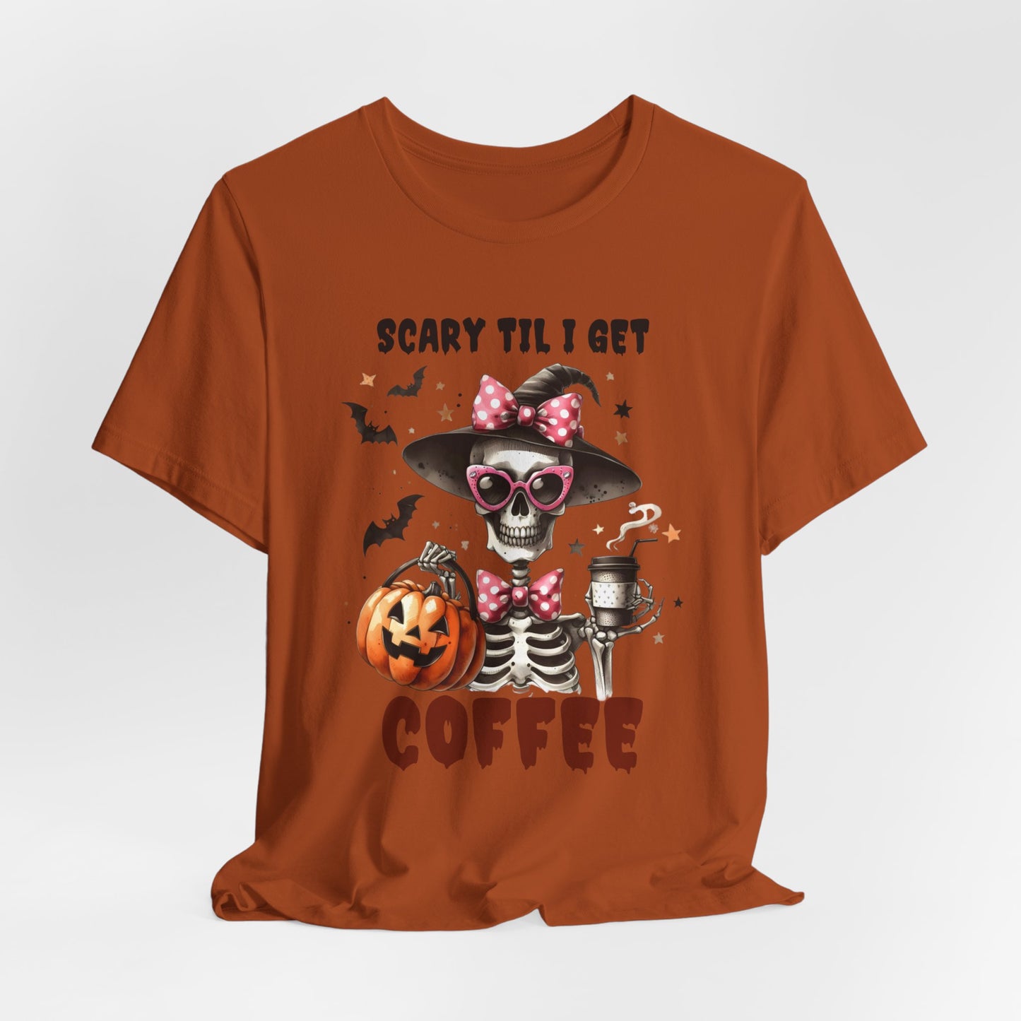 Scary Til I Get Coffee Halloween T-shirt, Happy Halloween T-shirt, Trick Or Treat T-shirt, Halloween T-shirt, Cool Halloween T-shirt, Spooky T-shirt,