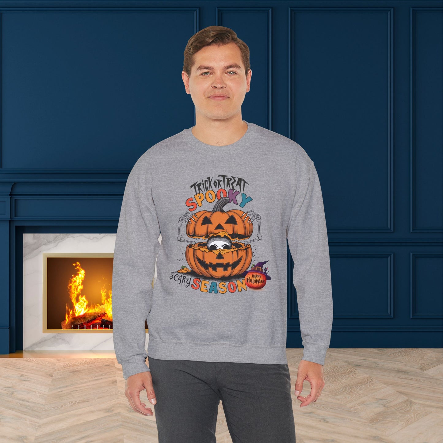 Spooky Scary Season Sweatshirt, Happy Halloween Sweatshirt - Unisex Heavy Blend Crewneck, Halloween Sweatshirt, Cute Spooky Ghost sweatshirt.