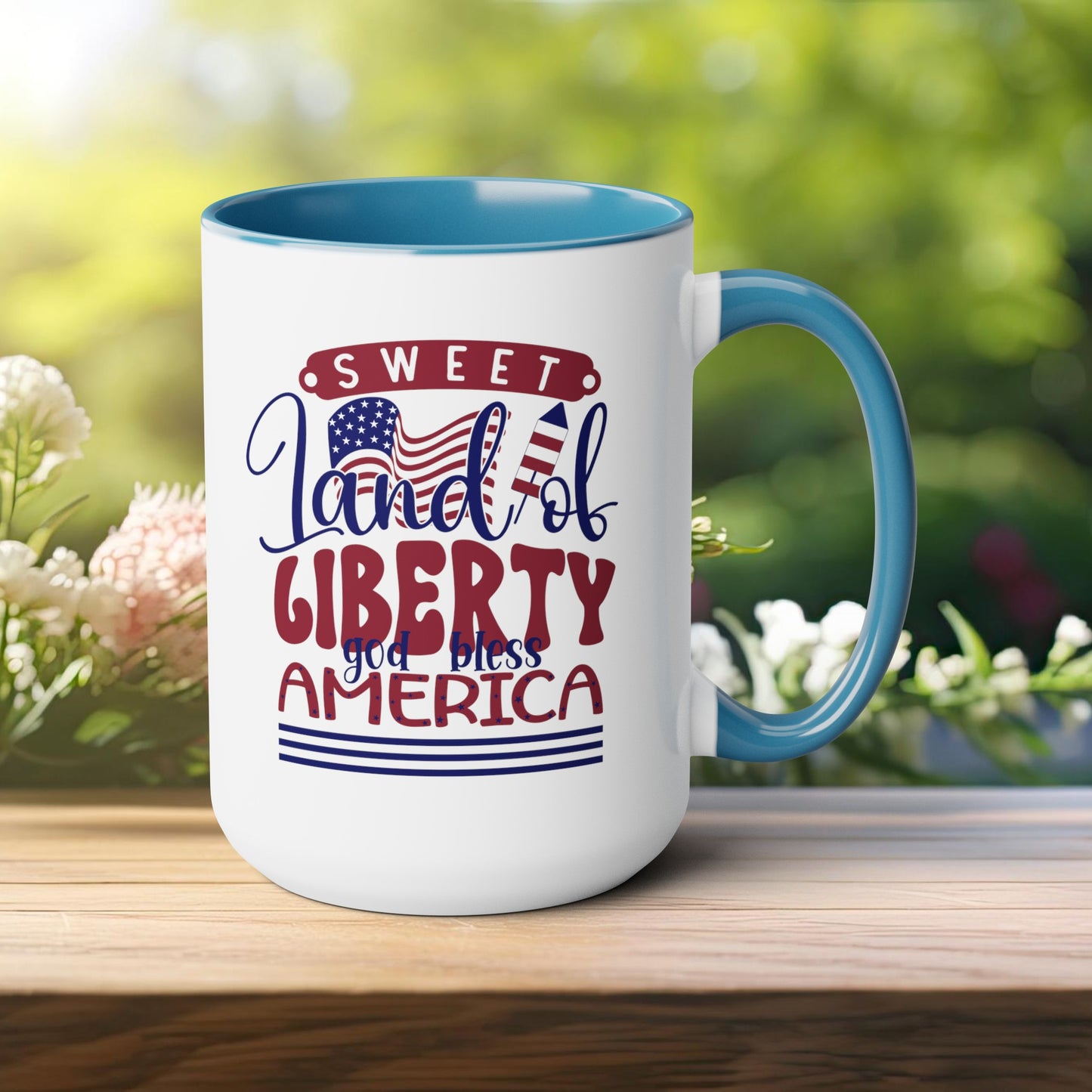 Happy 4th Of July Two -Tone Coffee Mug.15oz. Land Of Liberty Coffee Mug.