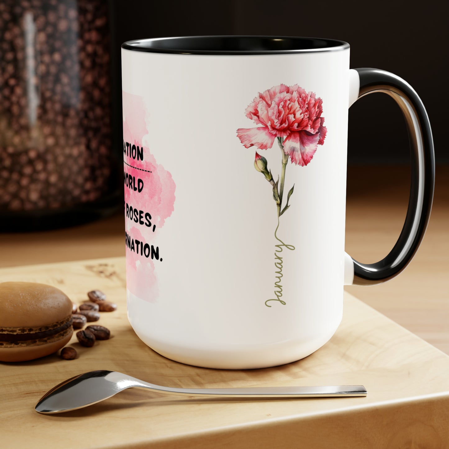 January Birth Month Flower Two-Tone Coffee Mugs, 15oz, Magical Birth Month Flower Mug.