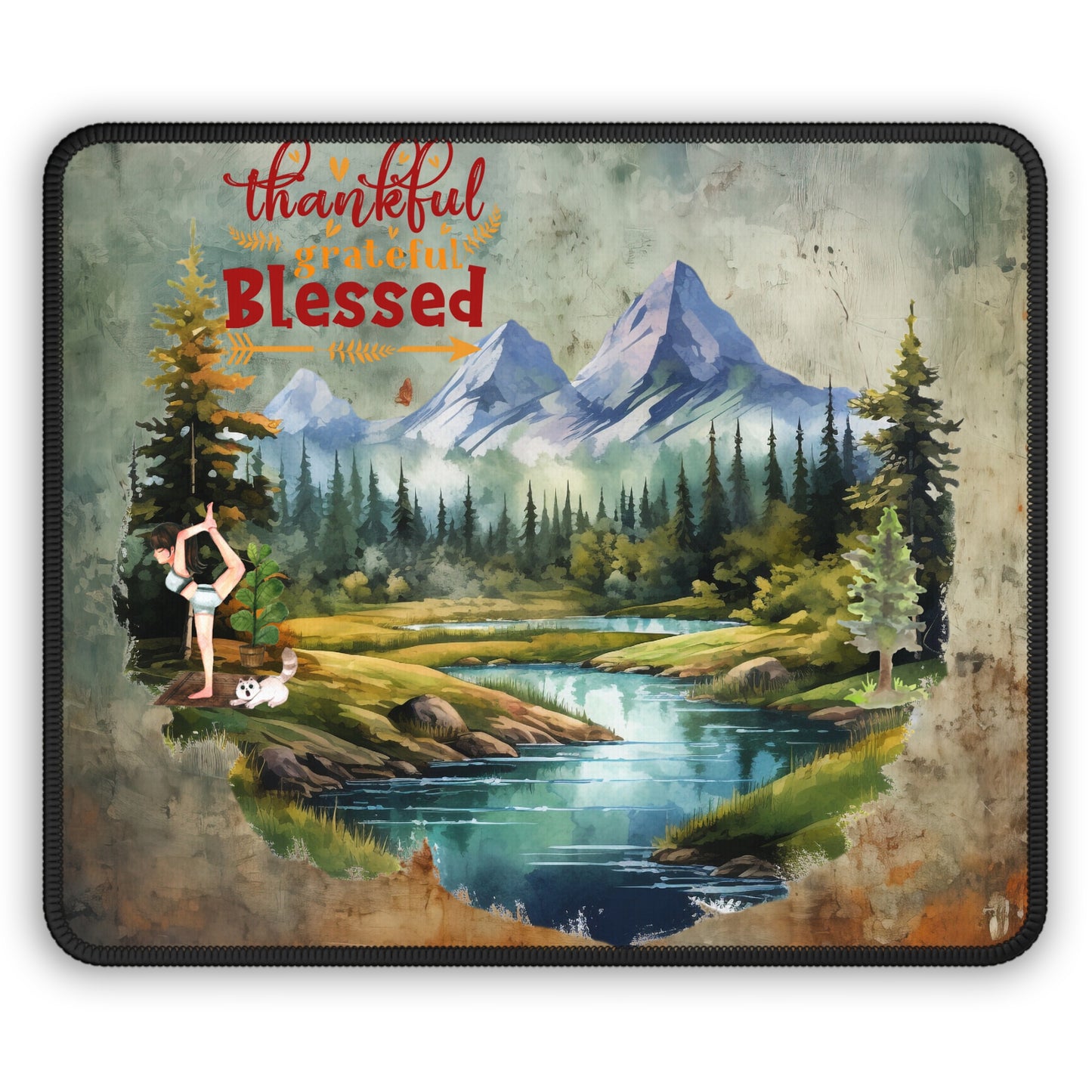 Thankful Grateful Blessed Yoga Mouse Pad, Cute Yoga Mouse Pad, Mindful Yoga Gift, Yoga lover Mouse Pad, Yoga Instructor Gift, Gift For Yoga lovers, Gift For Yogi.