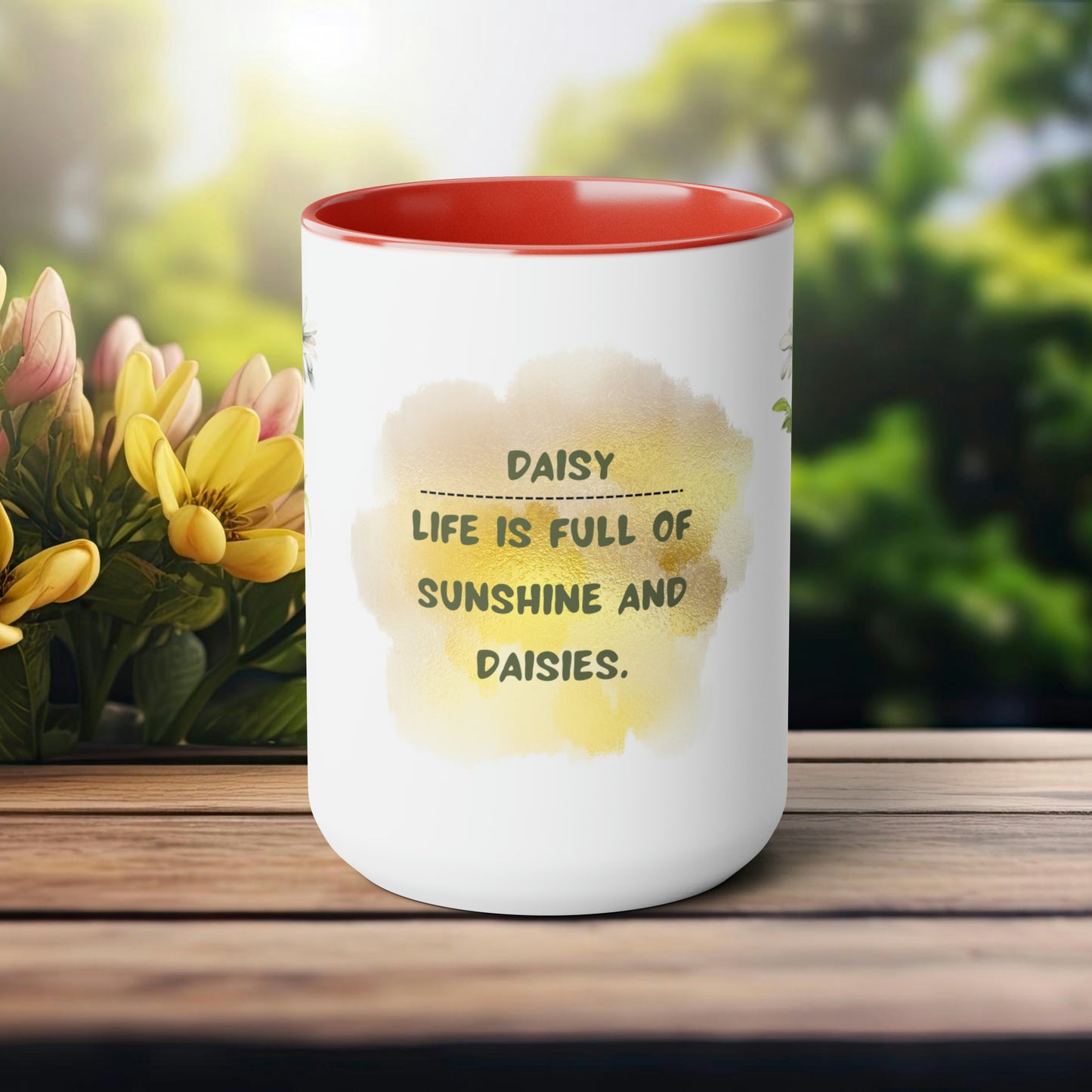 Birth Month Flower Two-Tone Coffee Mugs, 15oz, April Birth Month Flower mug.