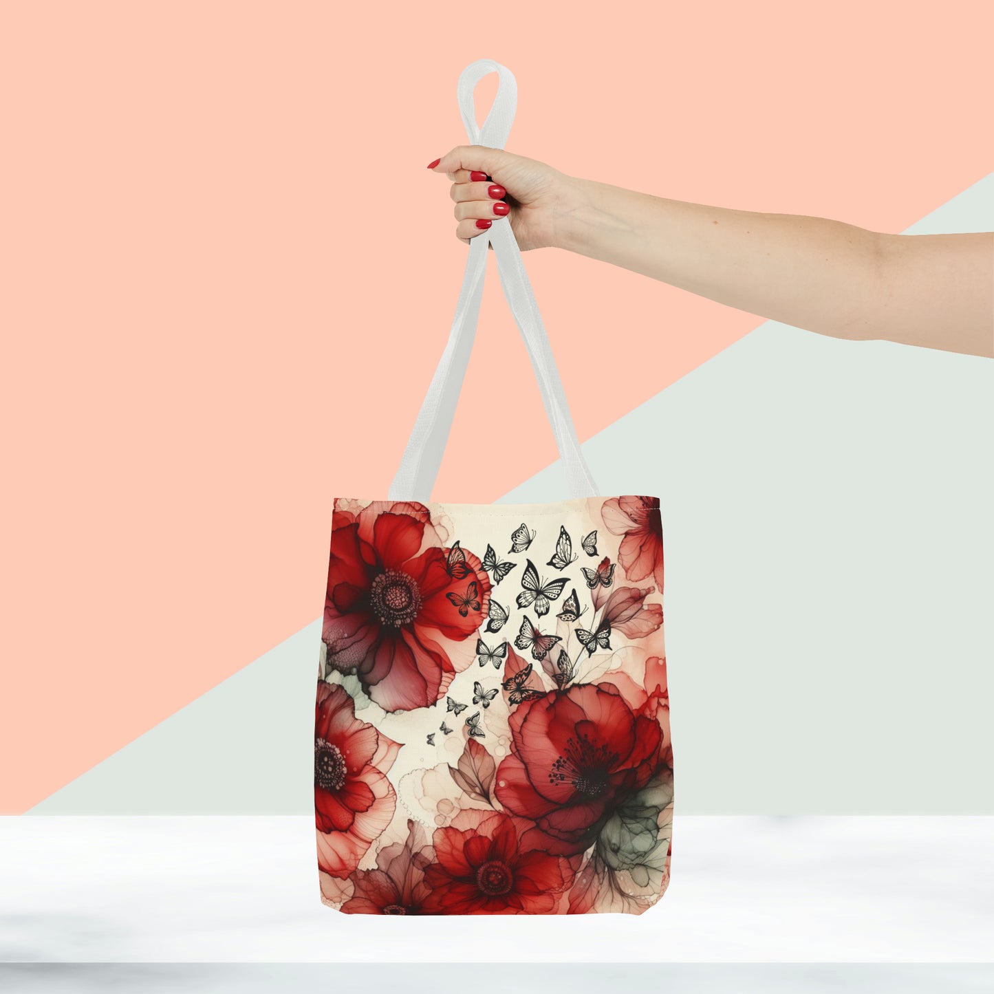 Red Flower With Butterfly Tote Bag