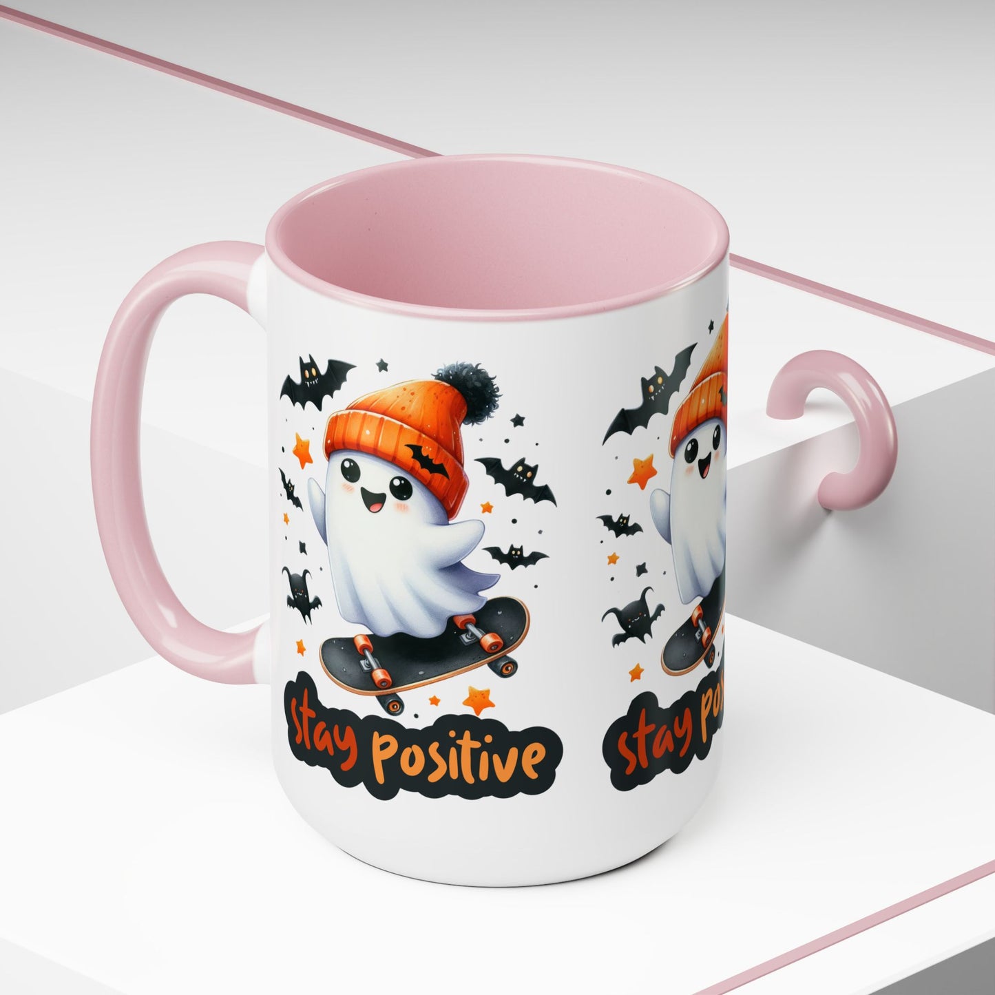 Stay Positive Halloween Coffee Mug,  Let's Go Halloween Coffee Mug, Trick or Treat Halloween Coffee Mug, Cute Skeleton Coffee Mug, Spooky Season Halloween Coffee Mug.