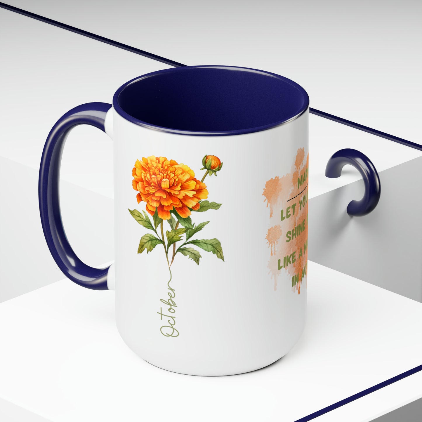 October Birth Month Flower Two-Tone Coffee Mugs, 15oz, Birthday Gift For Her.