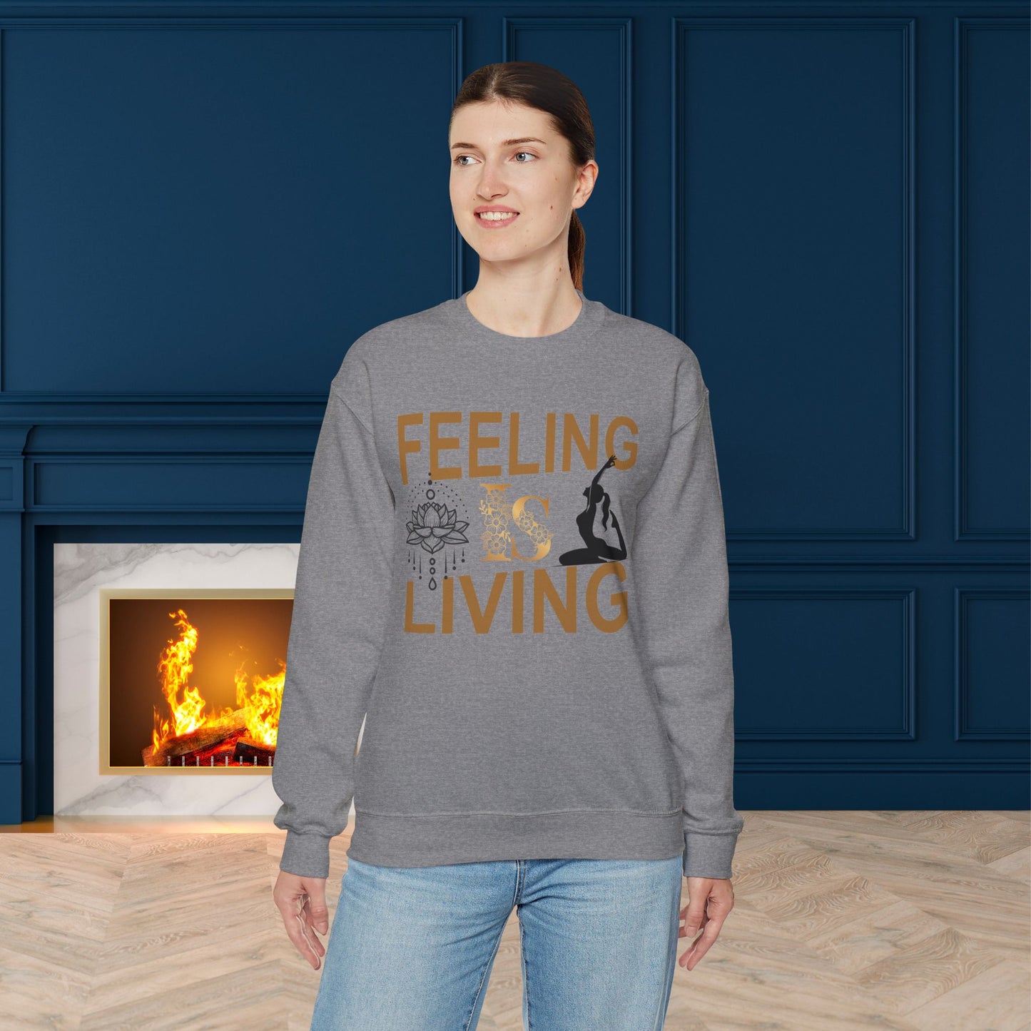 Feeling Is Living Yoga unisex heavy blend crewneck sweatshirt,Yoga workout Sweatshirt,Yoga lovers Sweatshirt, Yoga Instructor Gift, Gym Sweatshirt, Gift For Yoga lovers, Gift For Yogi.