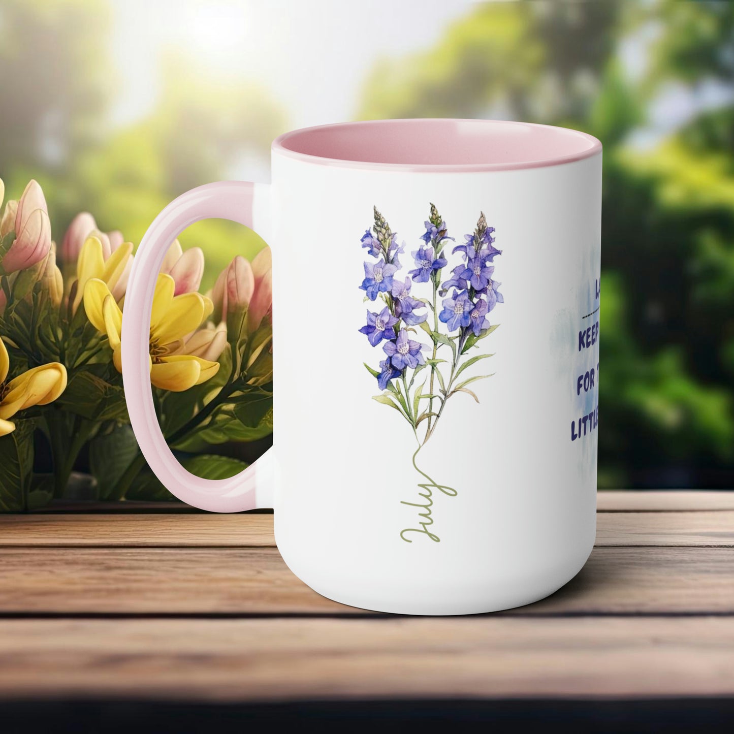 July Birth Month Flower Two-Tone Coffee Mugs, 15oz, Magical Birth Month Flower Mug.