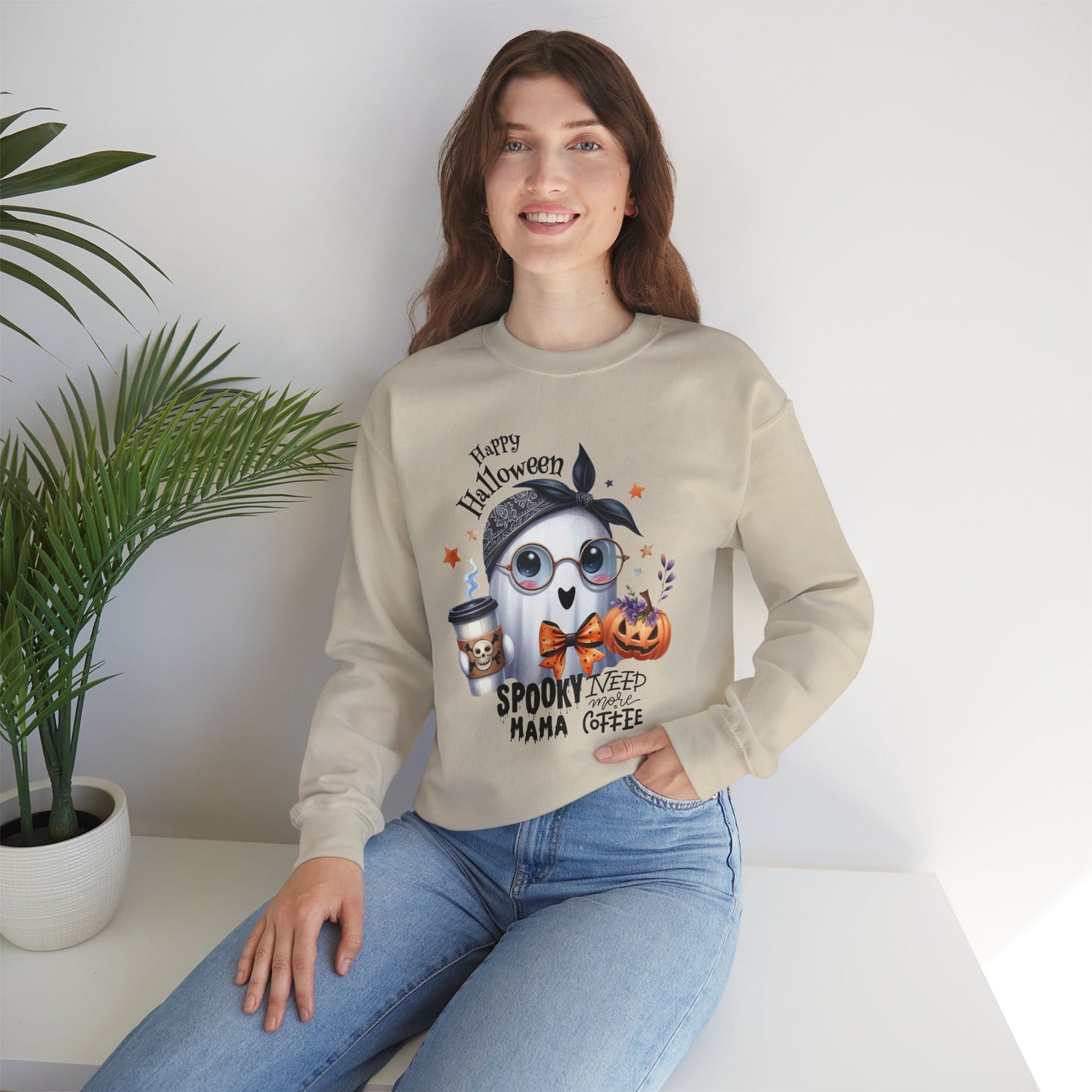 Spooky Mama Halloween Ghost Sweatshirt, Happy Halloween Sweatshirt - Unisex Heavy Blend Crewneck, Halloween Sweatshirt, Cute Spooky Ghost sweatshirt.