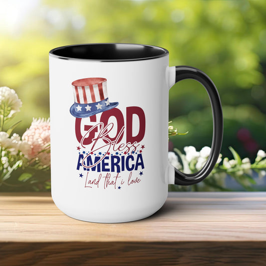 Happy 4th Of July Two -Tone Coffee Mug.15oz. God Bless America Coffee Mug.