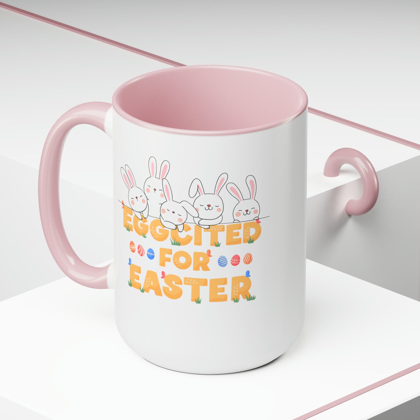 Eggcited For EasterTwo-Tone Coffee Mugs, 15oz