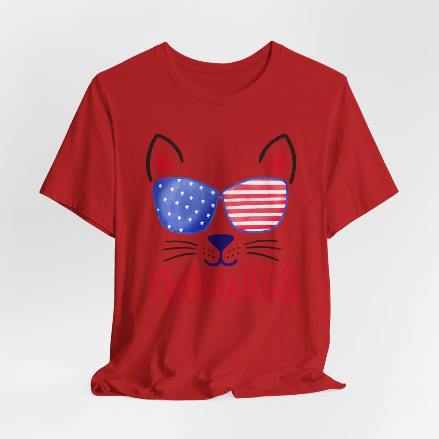 4th of July T-Shirt, Meowica T-shirt,  Fourth of July unisex jersey short sleeve.