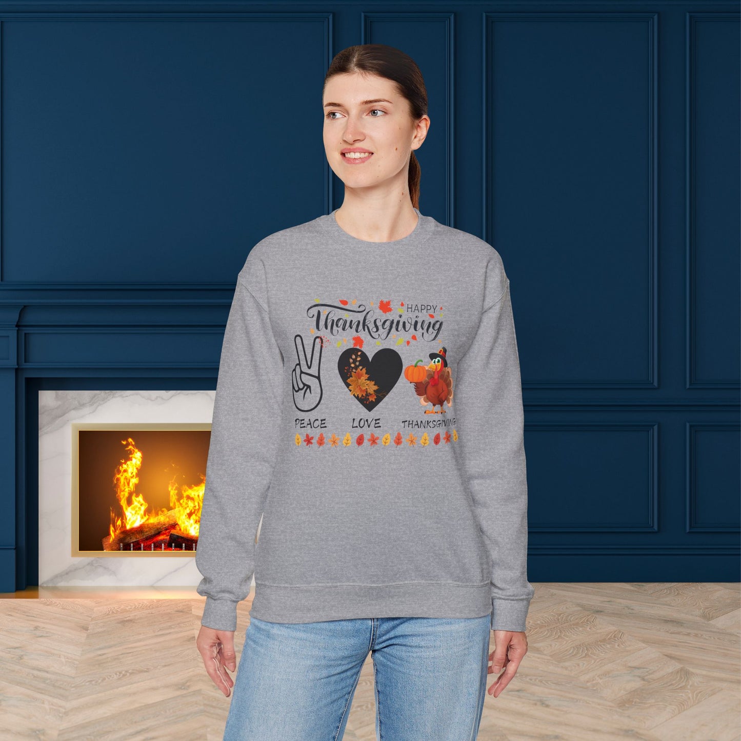 Peace,Love,Thanksgiving Sweatshirt, HappyThanksgiving Sweatshirt - Unisex Heavy Blend, Happy Thanksgiving2024 Sweatshirt, Thanksgiving Gift, Festive Sweatshirt.