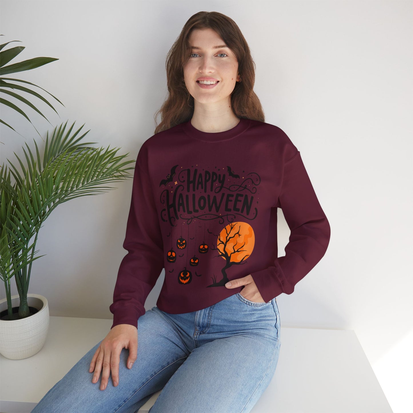 Happy halloween Sweatshirt - Unisex Heavy Blend Crewneck, halloween sweatshirt, cute spooky cat sweatshirt.