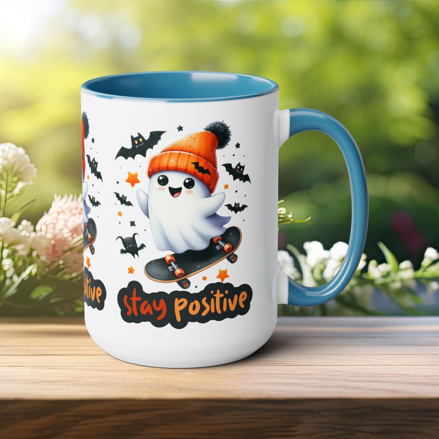 Stay Positive Halloween Coffee Mug,  Let's Go Halloween Coffee Mug, Trick or Treat Halloween Coffee Mug, Cute Skeleton Coffee Mug, Spooky Season Halloween Coffee Mug.