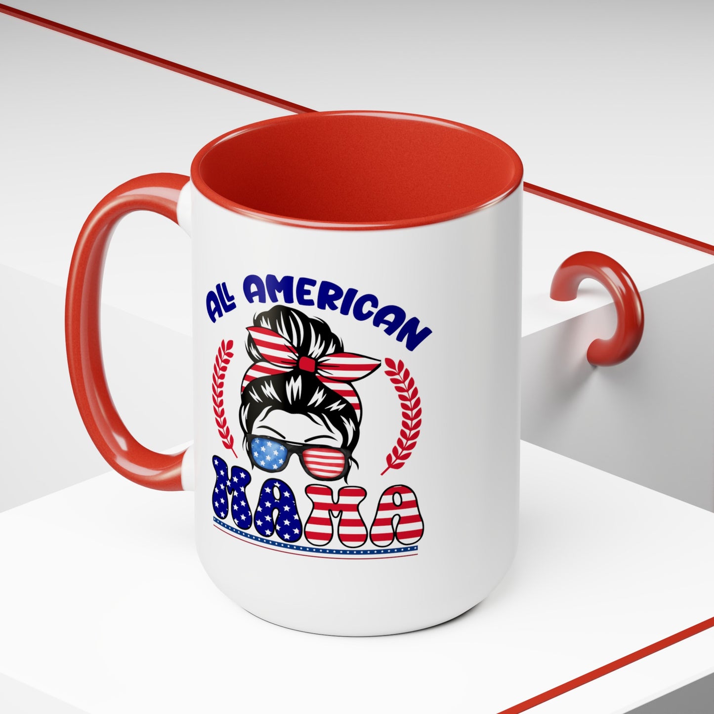 Happy 4th Of July Two -Tone Coffee Mug.15oz. God Bless America Coffee Mug. All American Mama Coffee Mug.