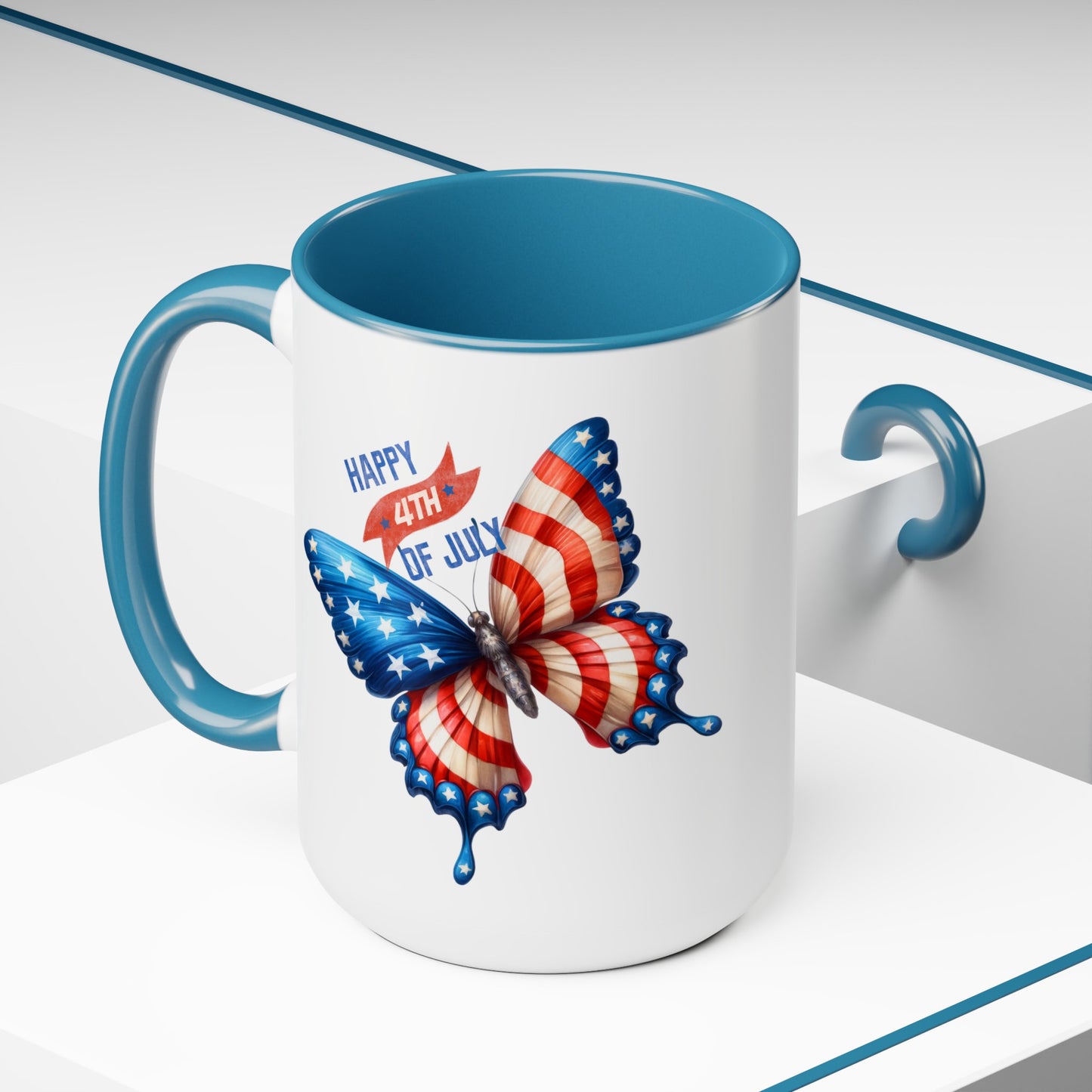 Happy 4th Of July Two -Tone Coffee Mug.15oz. God Bless America Coffee Mug. USA Coffee Mug.