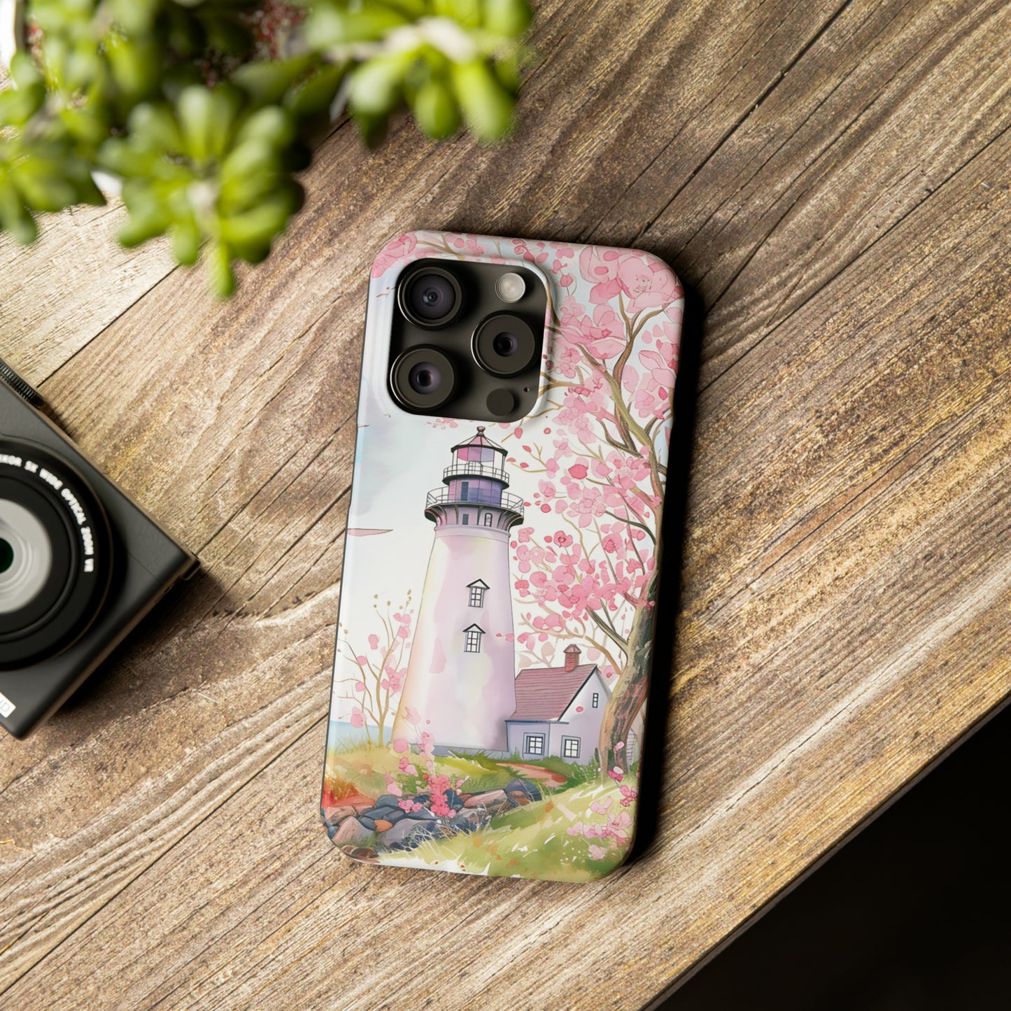 Watercolor Spring Lighthouse iPhone 15 Phone Cases