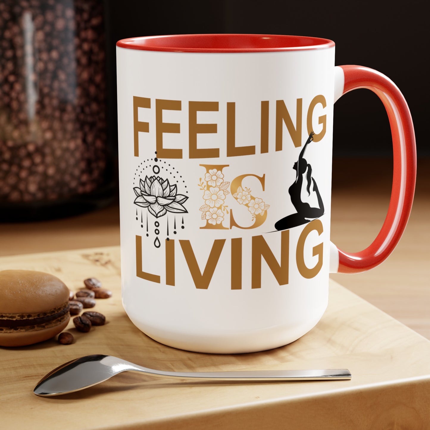 Feeling Is Living Yoga Coffee Mug, Cute Yoga Coffee Mug, Yoga lovers Coffee Mug, Yoga Instructor Gift, Gift For Yoga lover, Gift For Yogi.