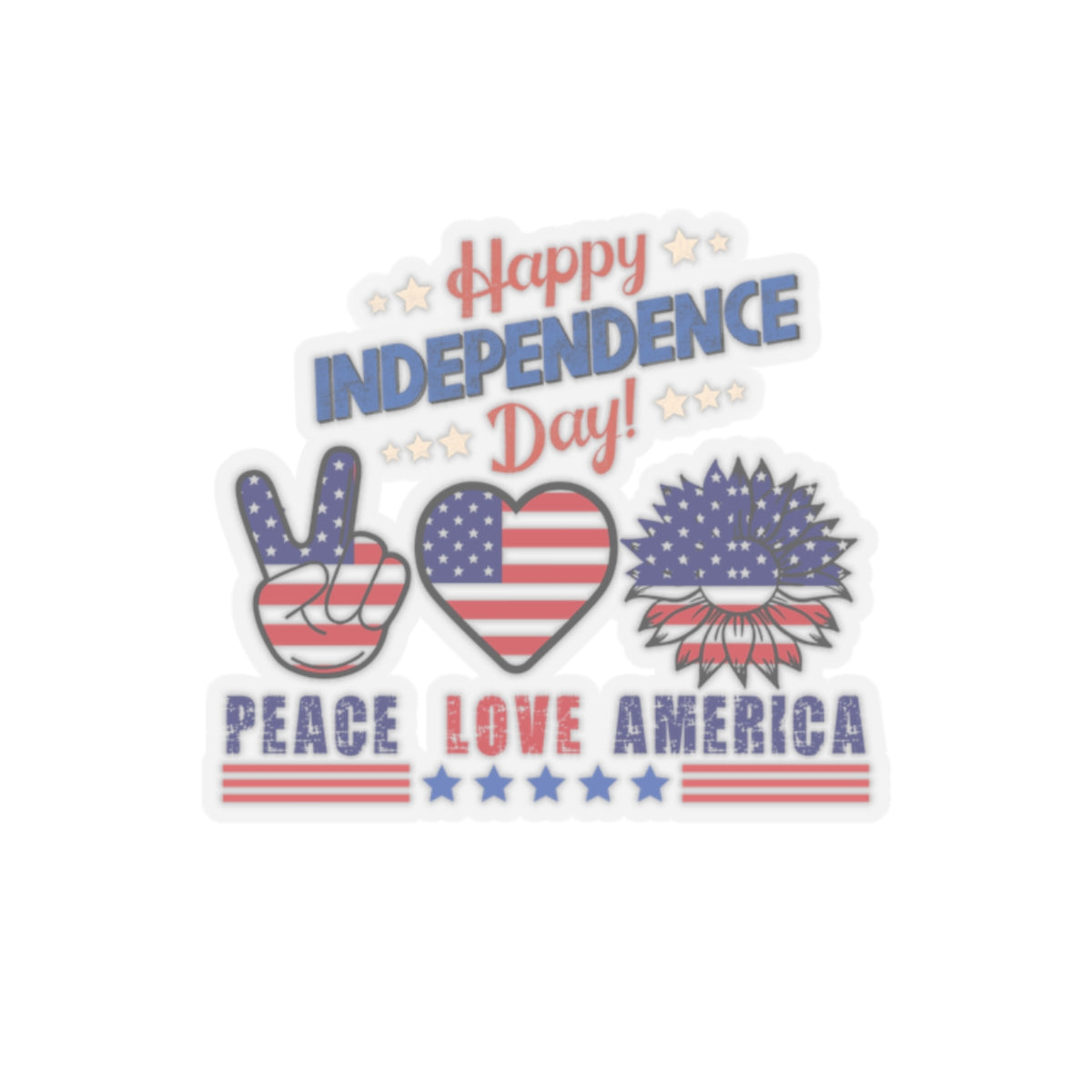 Happy 4th Of July Kiss-Cut Stickers, America, Flag, Peace Love America. Proud To Be An American, Red White Blue stickers. United Fourth of July Stickers.