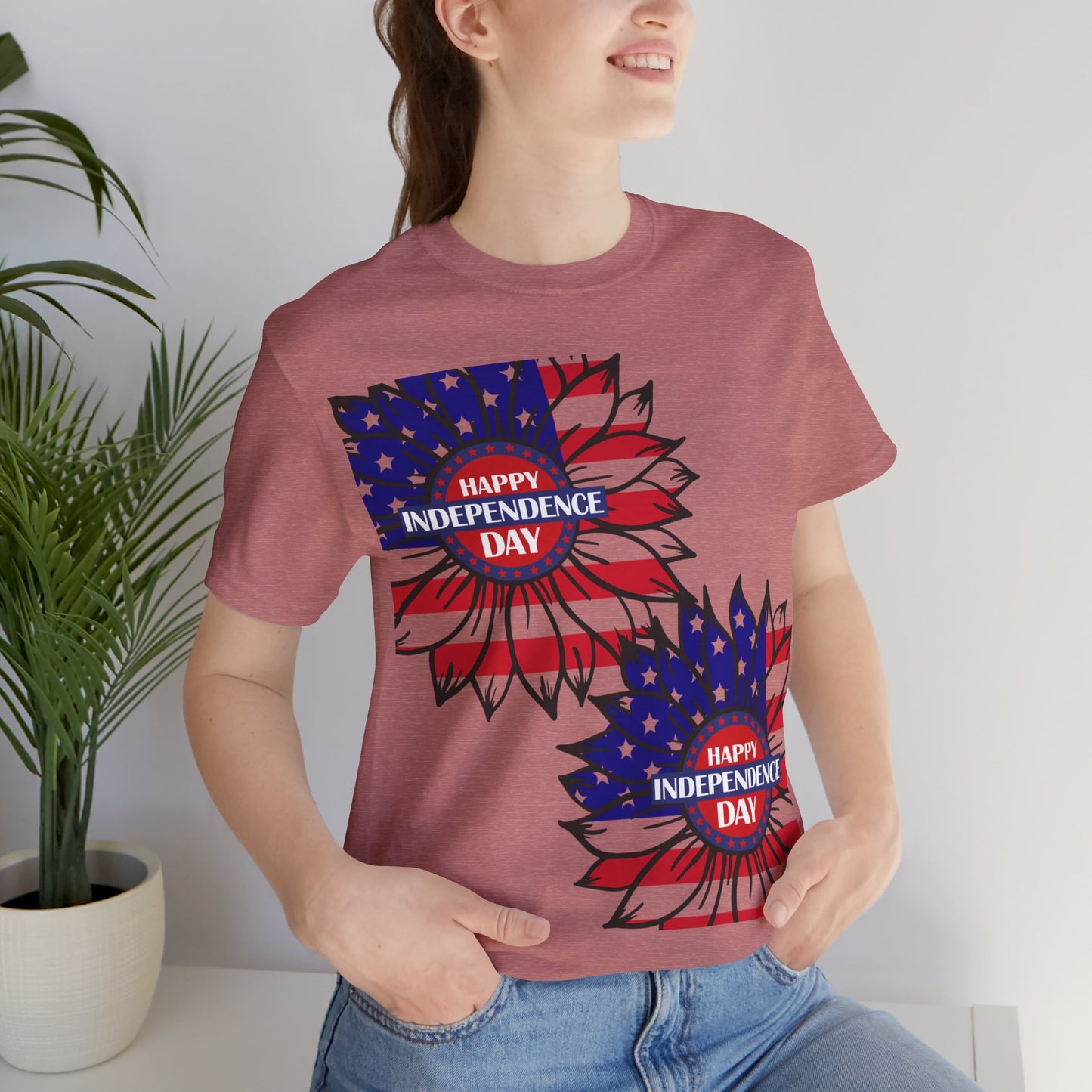 4th of July T-Shirt, Happy Independence Day Sunflower T-Shirt, Fourth of July unisex jersey short sleeve.