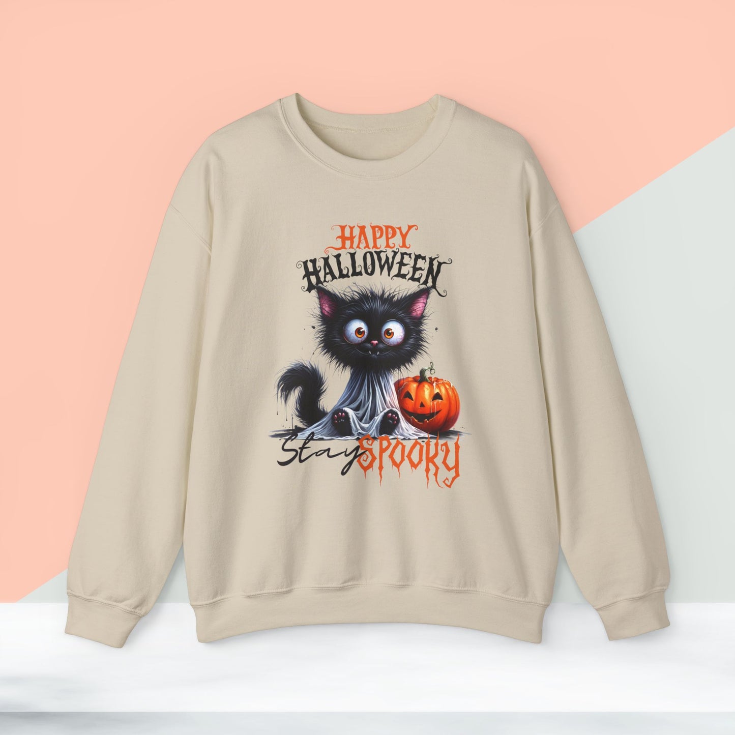 Stay spooky Halloween Sweatshirt - Unisex Heavy Blend Crewneck, halloween sweatshirt, cute spooky cat sweatshirt.