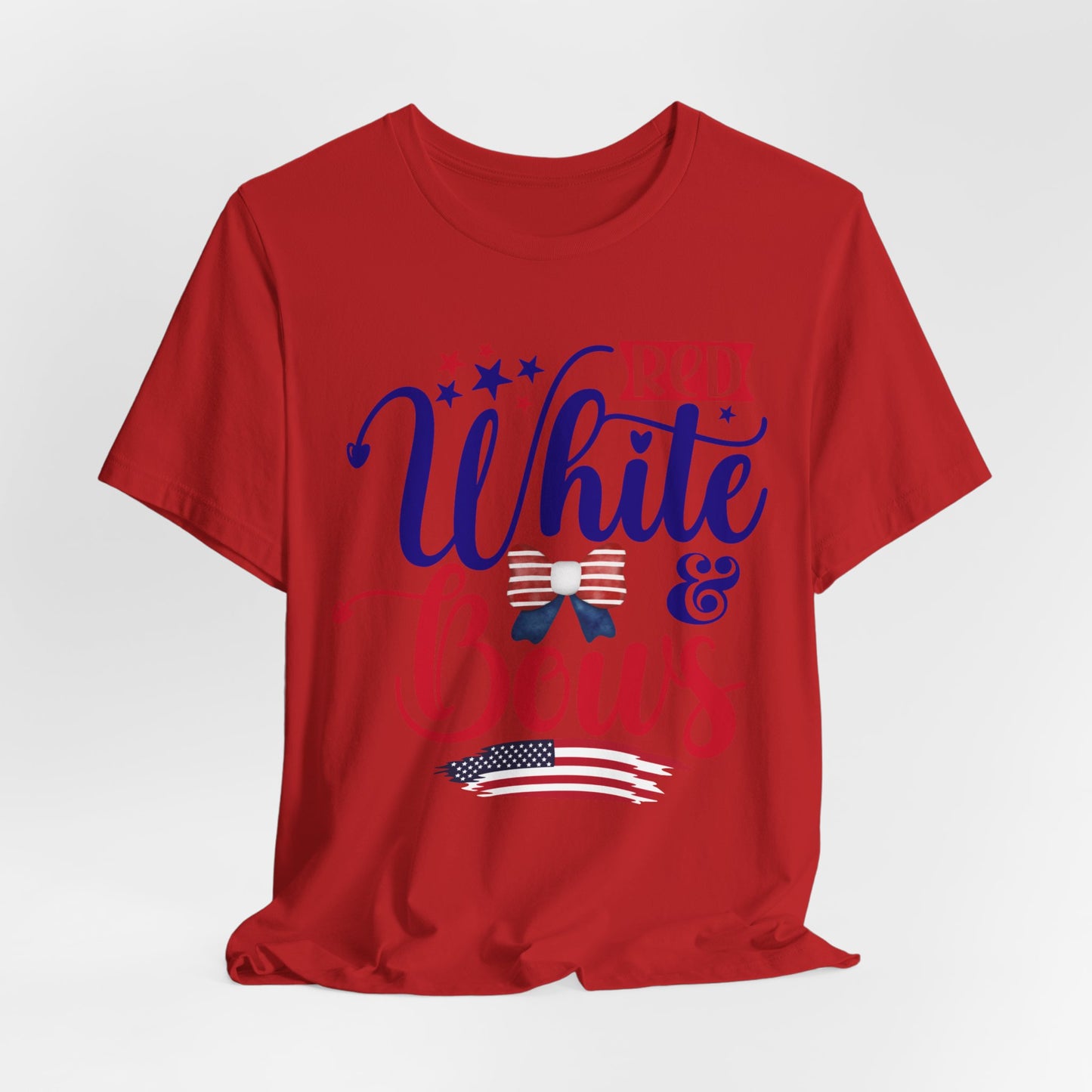 4th of July T-Shirt, Red White & Bows T-Shirt, Fourth of July unisex jersey short sleeve.