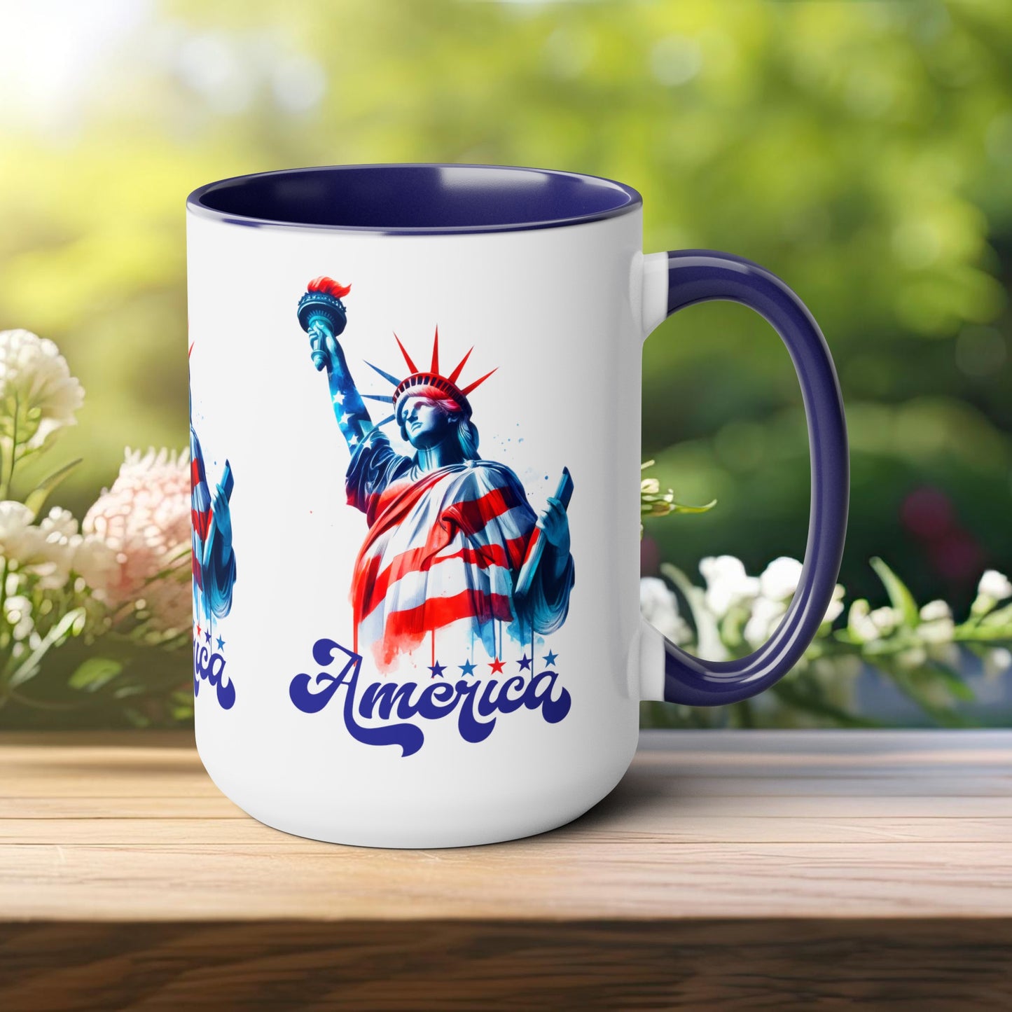 Happy 4th Of July Two -Tone Coffee Mug.15oz. God Bless America Coffee Mug. USA Coffee Mug.