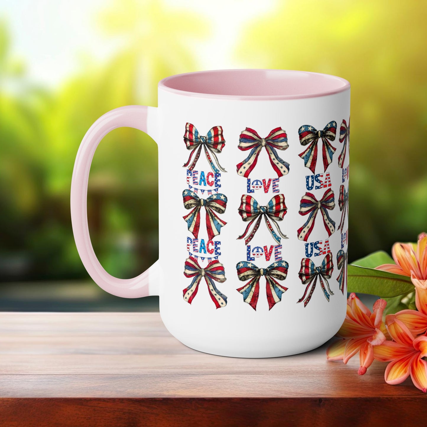 Happy 4th Of July Two -Tone Coffee Mug.15oz. Independence Day Coffee Mug. Love Peace USA.