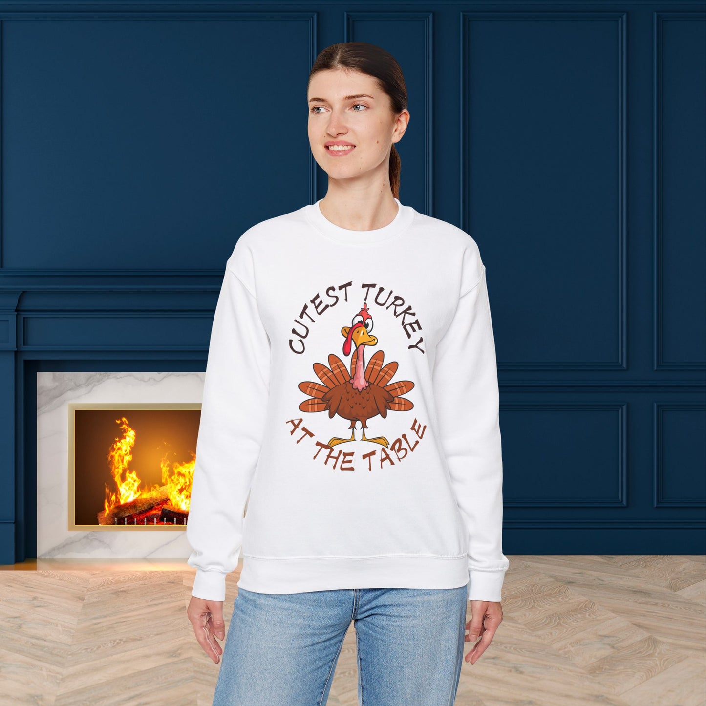 Cutest Turkey at The table Sweatshirt, HappyThanksgiving Sweatshirt - Unisex Heavy Blend, Happy Thanksgiving2024 Sweatshirt, Thanksgiving Gift, Festive Sweatshirt.