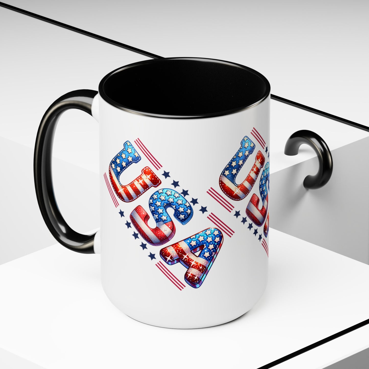 Happy 4th Of July Two -Tone Coffee Mug.15oz. God Bless America Coffee Mug. USA Coffee Mug.