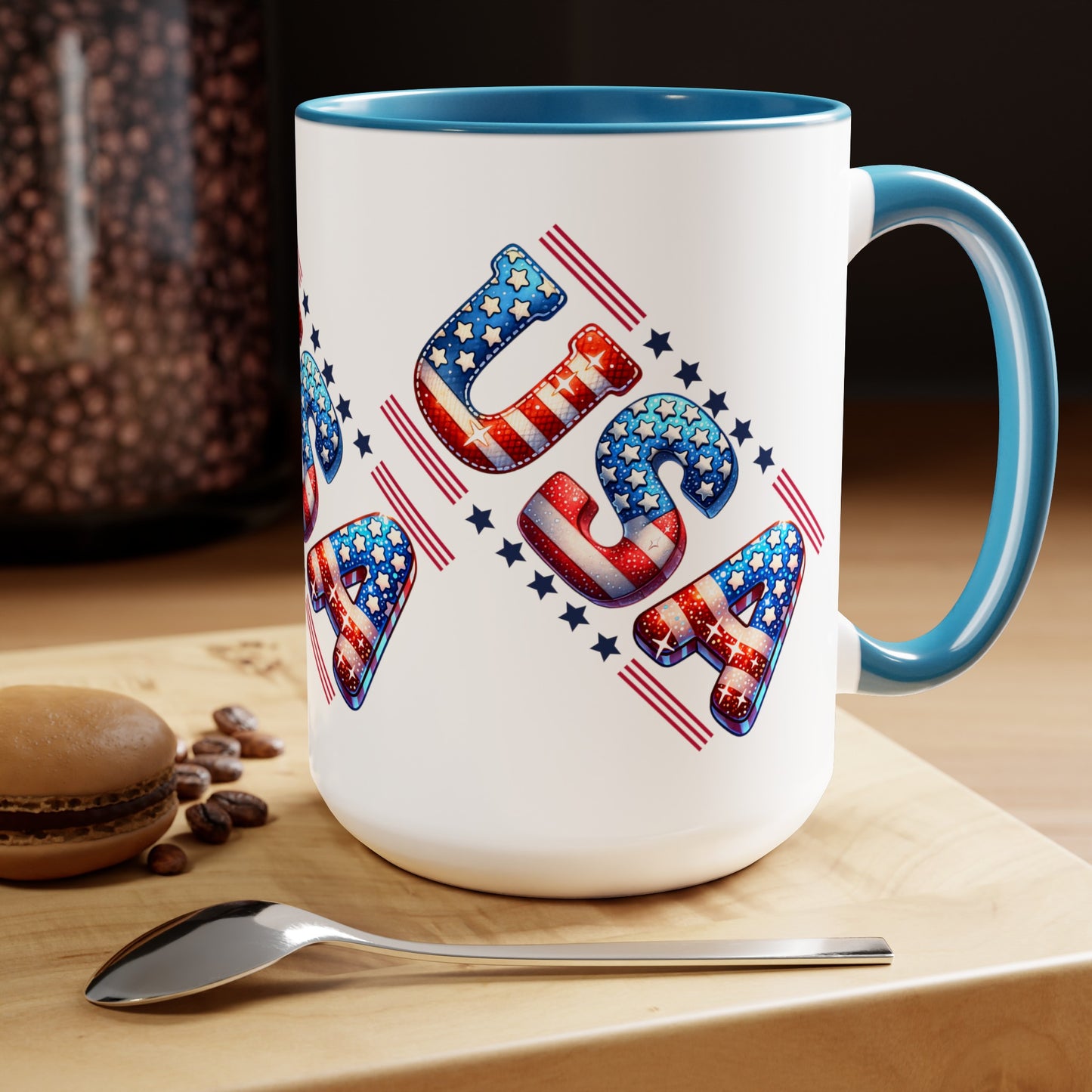 Happy 4th Of July Two -Tone Coffee Mug.15oz. God Bless America Coffee Mug. USA Coffee Mug.