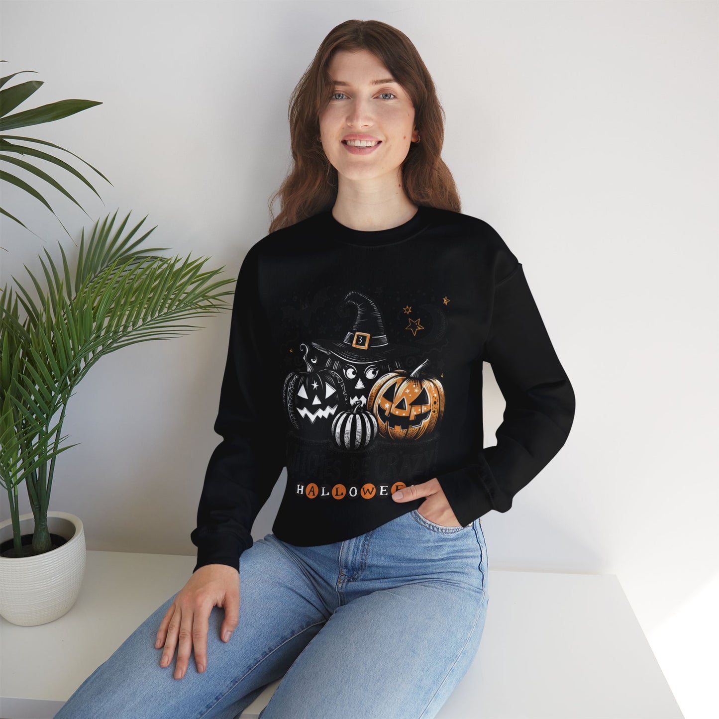 Witches be crazy sweatshirt, happy halloween sweatshirt - Unisex Heavy Blend Crewneck, halloween sweatshirt, cute spooky cat sweatshirt.