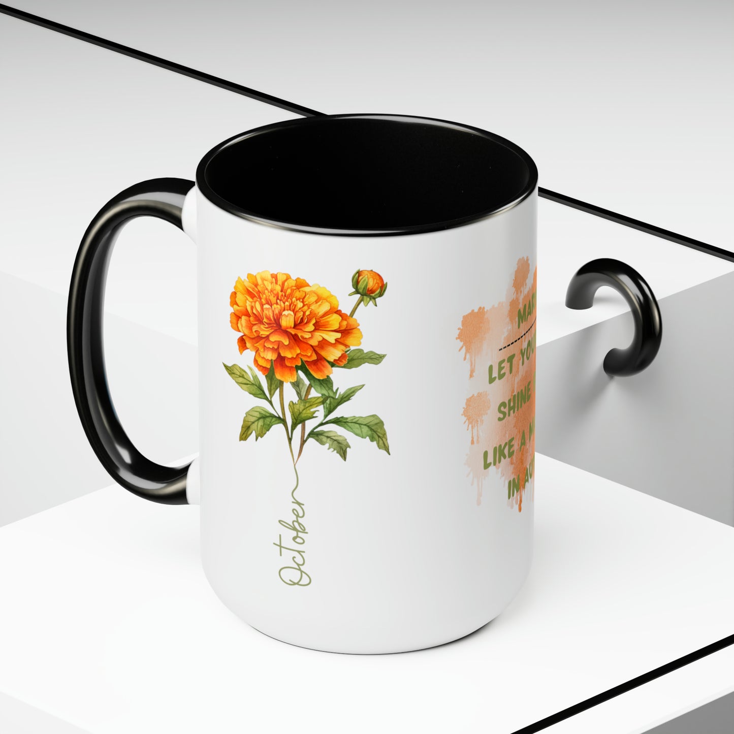 October Birth Month Flower Two-Tone Coffee Mugs, 15oz, Birthday Gift For Her.