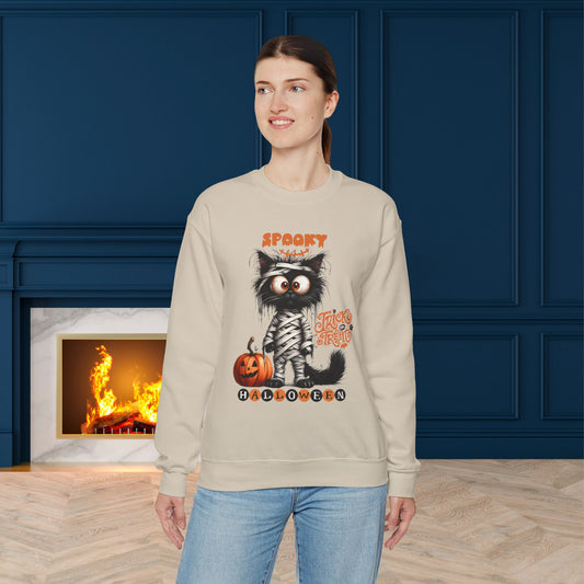 Spooky Halloween Cat Sweatshirt, Happy Halloween Sweatshirt - Unisex Heavy Blend Crewneck, Halloween Sweatshirt, Cute Spooky Ghost sweatshirt.