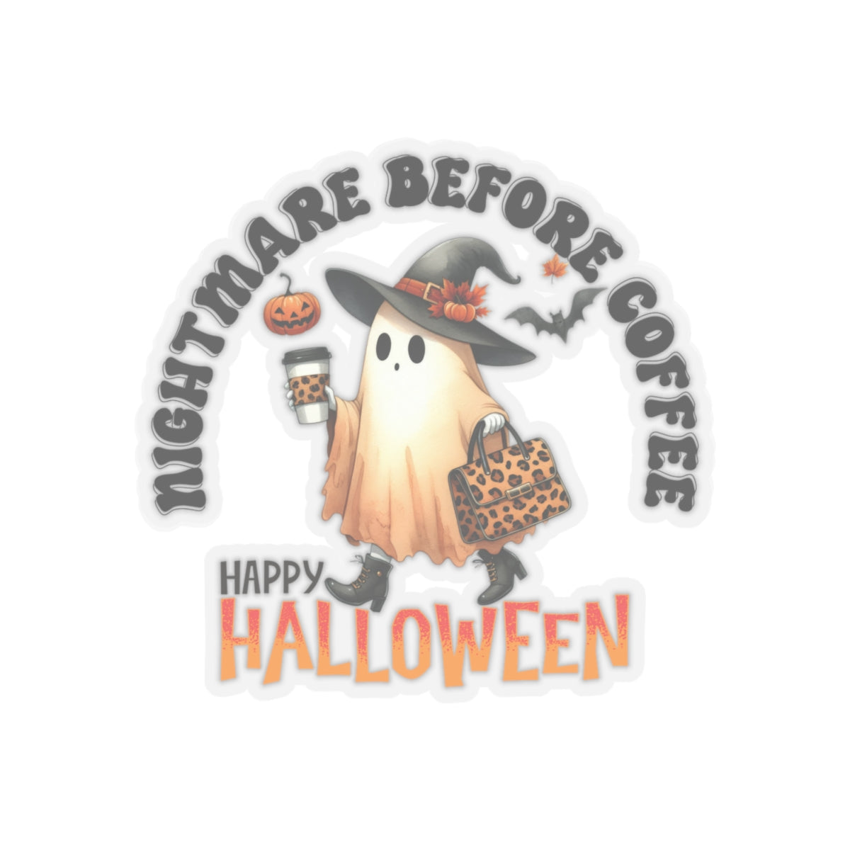 A Nightmare Before Coffee Halloween Kiss-Cut Stickers, Cute Ghost Halloween Kiss-Cut Stickers, Happy Halloween Kiss-Cut Stickers, Spooky Season Kiss-Cut Stickers, Trick Or Treat Halloween Kiss-Cut Stickers.