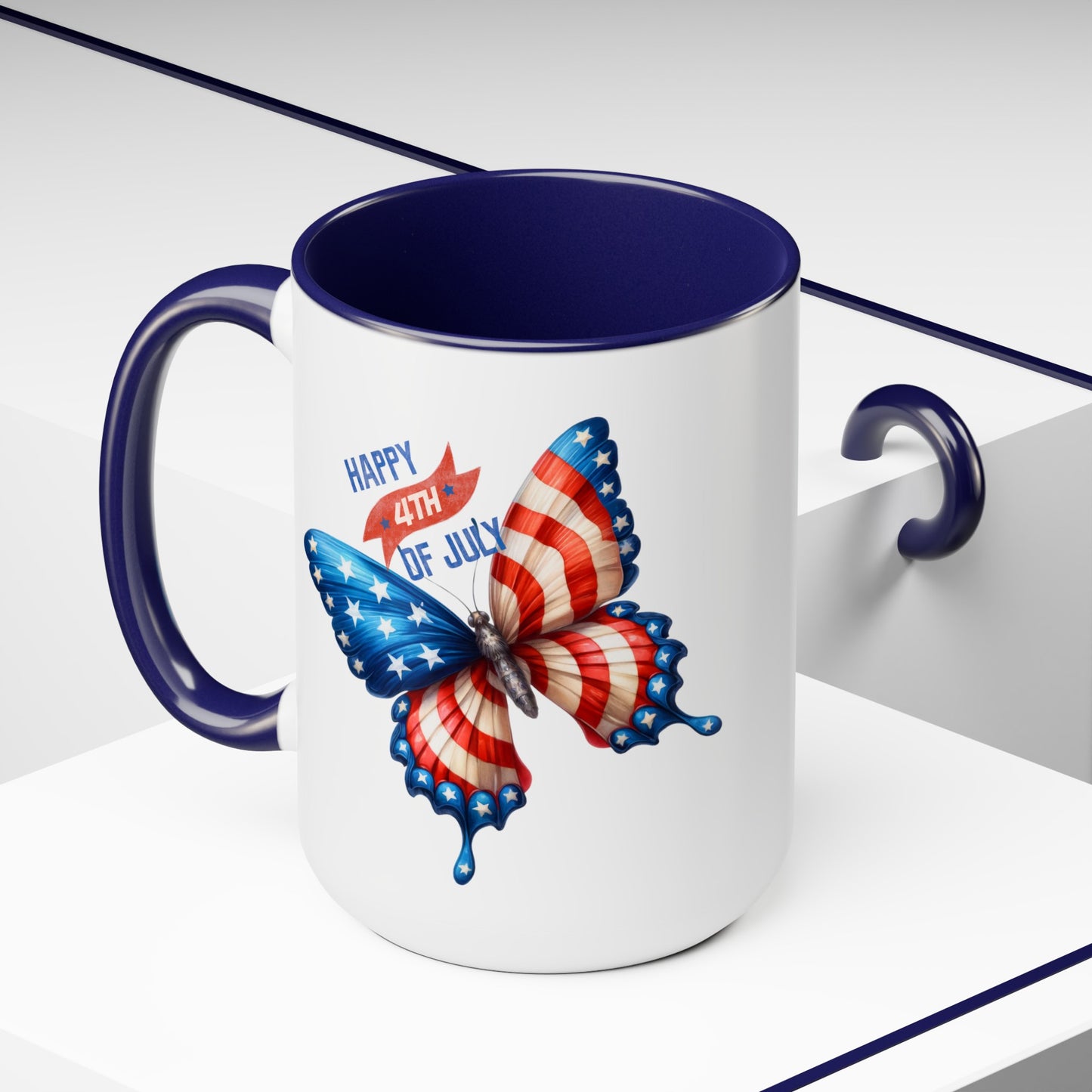 Happy 4th Of July Two -Tone Coffee Mug.15oz. God Bless America Coffee Mug. USA Coffee Mug.